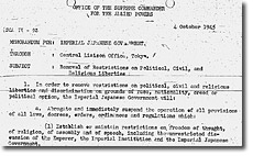 Memorandum for: Imperial Japanese Government. Through: Central Liaison Office, Tokyo. Subject: Removal of Restrictions on Political, Civil, and Religious Liberties.(SCAPIN-93)
