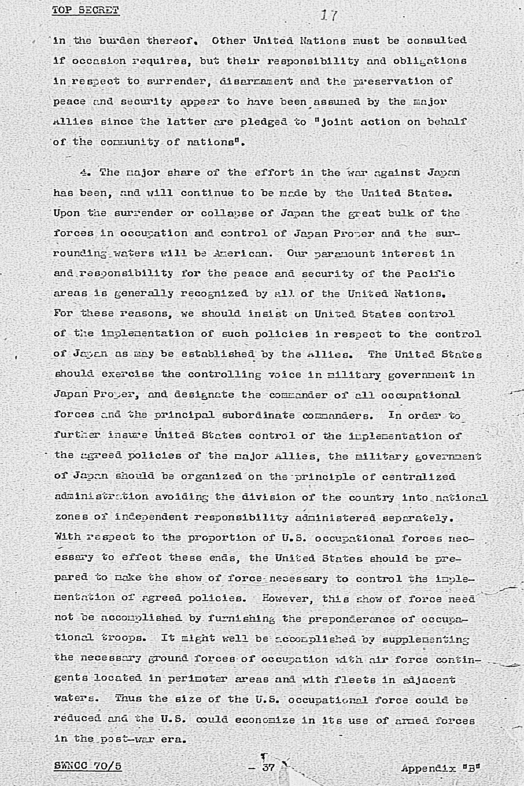 『Memorandum for the President, Subject: National Composition of Forces to Occupy Japan Proper to the Post-Defeat Period』(拡大画像)