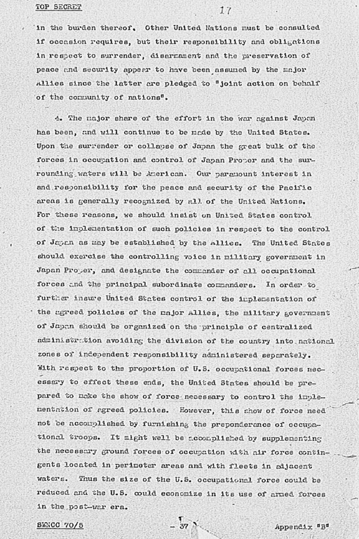 『Memorandum for the President, Subject: National Composition of Forces to Occupy Japan Proper to the Post-Defeat Period』(標準画像)