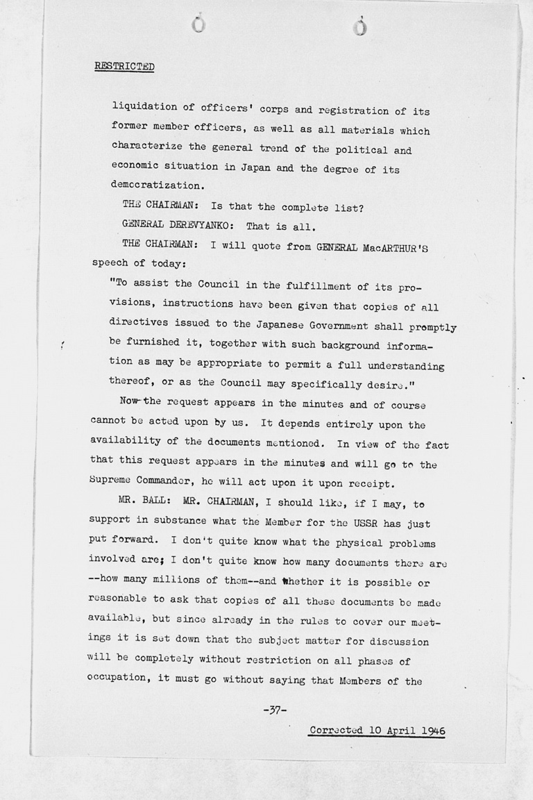 [Verbatim Minutes of the First Meeting, Allied Council for Japan 5 April 1946](Regular image)