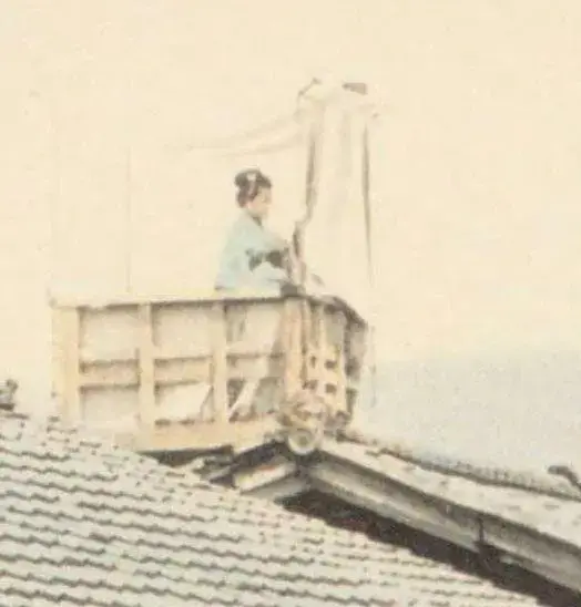 屋根の上から眺めている人