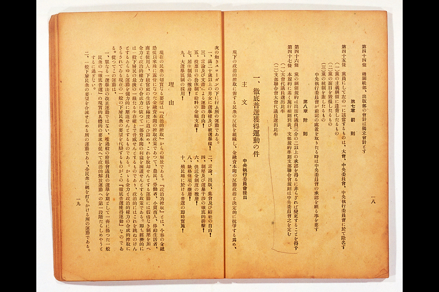 Measure and Report of the Japan Ronoto Party Headquarters, Presented at Its First National Convention(larger)