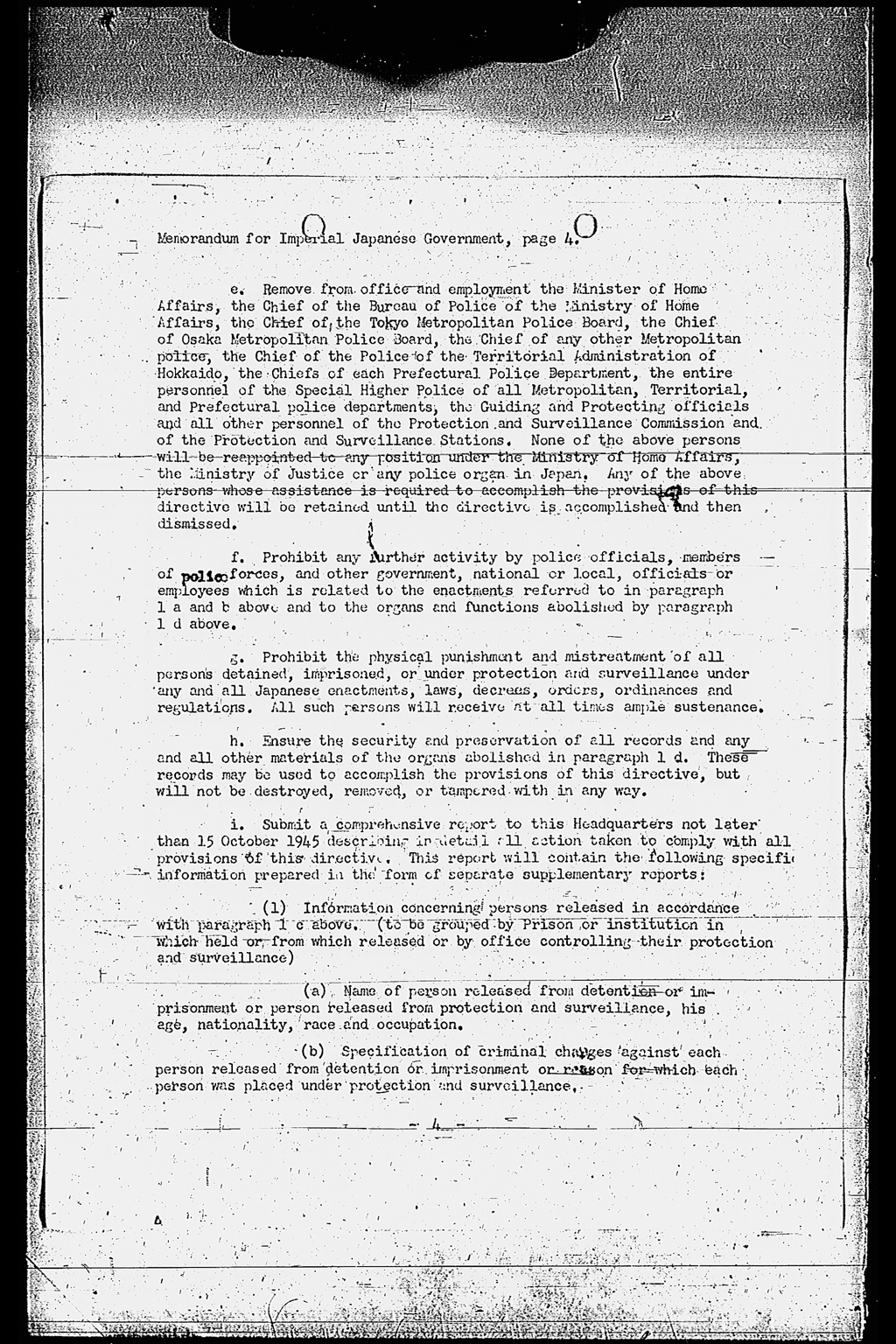 Memorandum for: Imperial Japanese Government. Through: Central Liaison Office, Tokyo. Subject: Removal of Restrictions on Political, Civil, and Religious Liberties.(SCAPIN-93)(larger)
